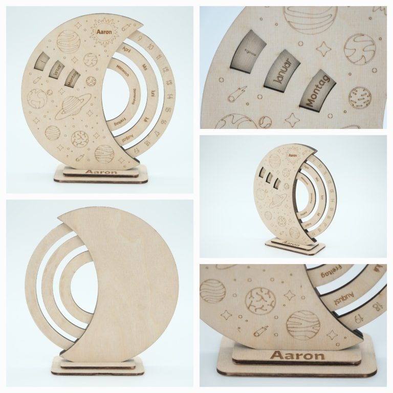 Personalisierbarer ewiger Kalender aus Holz mit wählbarem Motiv – handgefertigte Deko und Geschenkidee.
